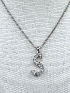 Initial “S” Rhinestone Silver-Tone Woman’s Necklace